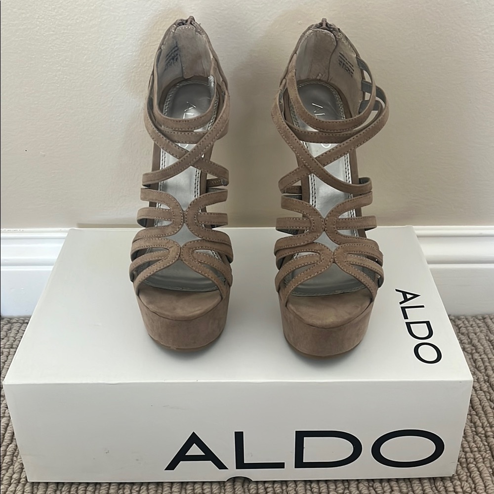 Aldo Delawyer Women's Brown Suede Strappy Platform Heels